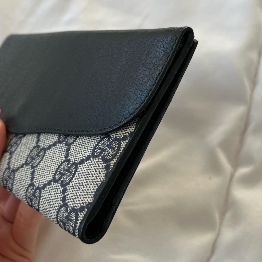 Vintage Gucci Bifold Long Wallet Blue Canvas - Picture 5 of 12
